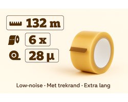 Verpakkingstape - Dozentape - Transparant PP Solvent - Inpak tape - 132 Meter x 50 mm - 6 rollen