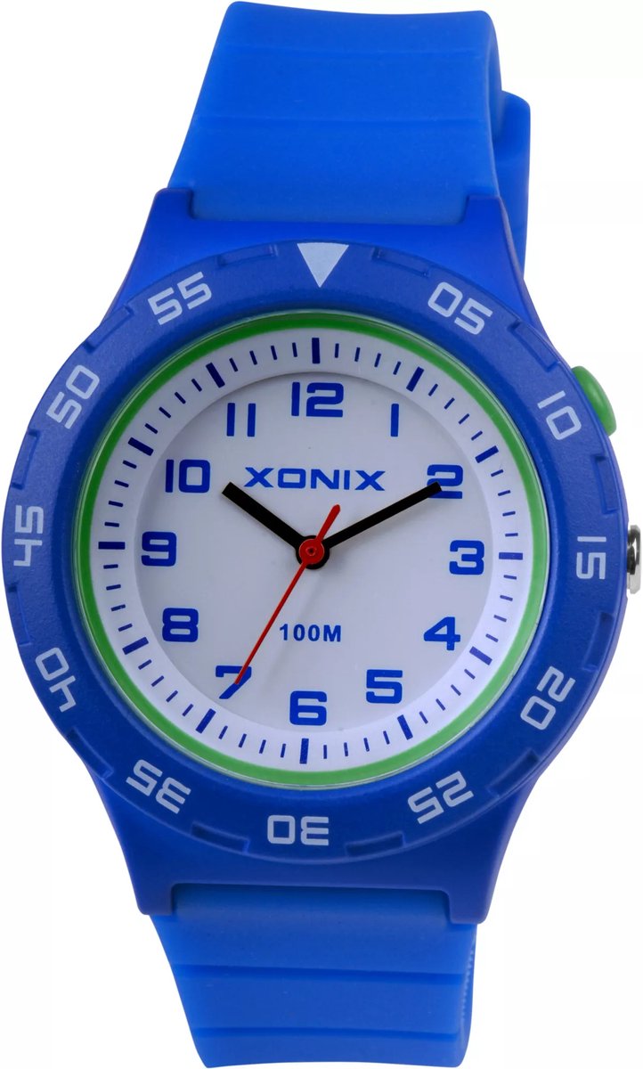 Xonix-kinderhorloge-model aal-004-10 bar waterdicht-zwemmen-blauw-duidelijke wijzerplaat-hoog draagcomfort-verlichte wijzerplaat