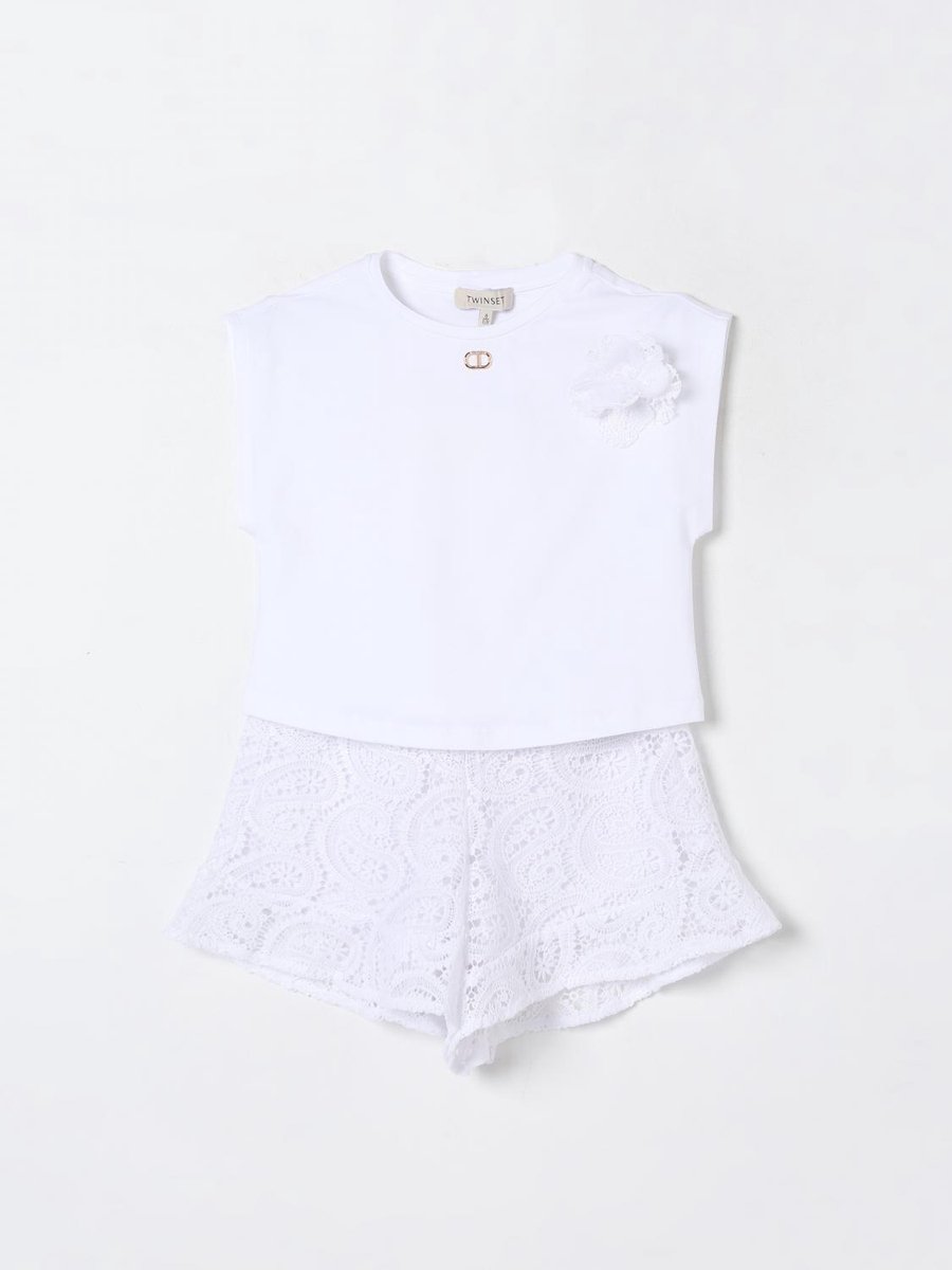 Girls LaceDetailed Top Shorts Set Kids - White Ropes Cords