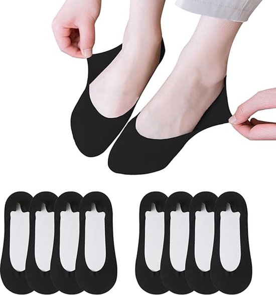 Lot de 8 paires de Chaussettes invisibles pour femme, pour Chaussures pour femmes plates, No , invisibles, Chaussettes Ultra fine, protège - pieds en silicone, noires
