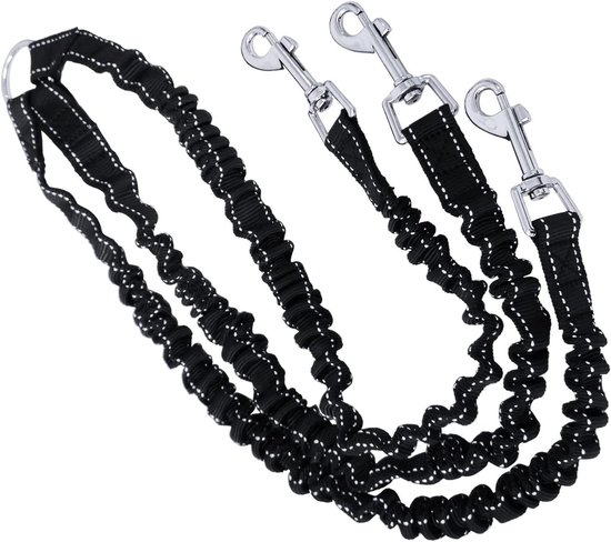 3-in-1 hondenriemen, met verstelbare afneembare koppeling, 3-weg hondenriem, duurzame sterke nylon lange lijn hondenriemen met gewatteerde handgreep, voor één, twee, drie honden, wandelen met huisdier