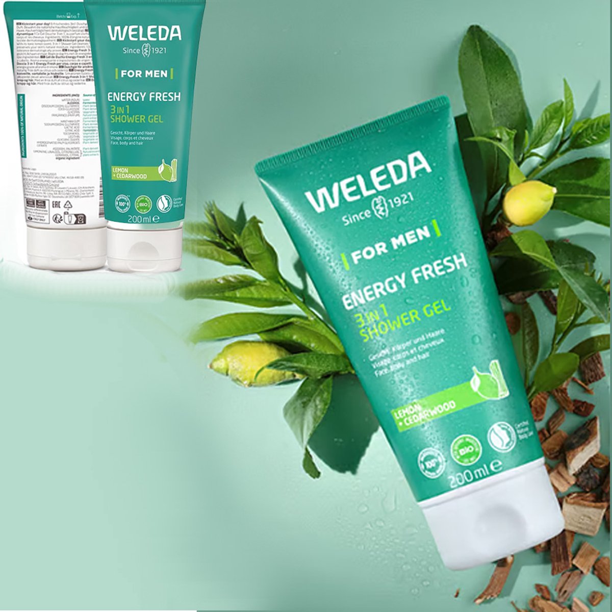 Weleda Men Verzorgingsset in Transparant Tasje – Compleet en Natuurlijk Verzorgingspakket: showergel 3in1- serum 30ml; shaving cream en aftershave balm — cadeau in Verzorging - foto 2