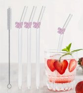 Set de Pailles en Verres réutilisables – 3 pailles en verre avec brosse de nettoyage – Pailles durables pour fêtes, mariages, Cuisine et plage – Décoratives et écologiques – Idéales comme cadeau – Lersko – smoothies, cocktails, café glacé ou Matcha