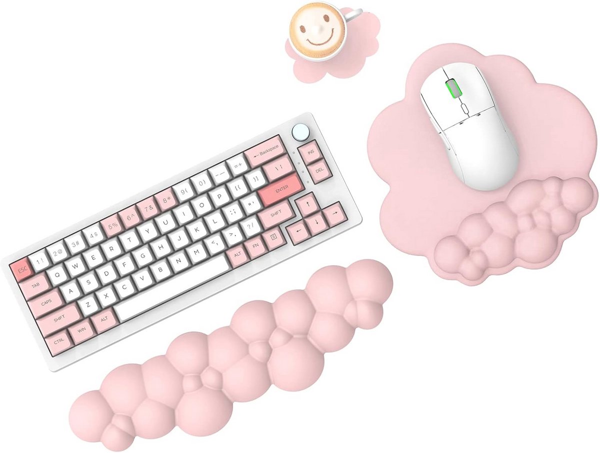Ergonomische Muismat met Polssteun en Onderzetter – Comfortabele Traagschuim Ondersteuning voor Typen – Roze