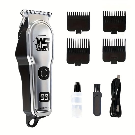 Krachtige Digitale Scheerapparaat - Mini 0,5mm Trimmer + 4 Opzetstukken - Usb-Oplaadbare Trimmer voor Gezichtshaar, Hoofdhaar en Lichaamshaar - Perfecte Lichaamshaar Verzorging - Digitale Batterij Indicator - Kleur: Zilver
