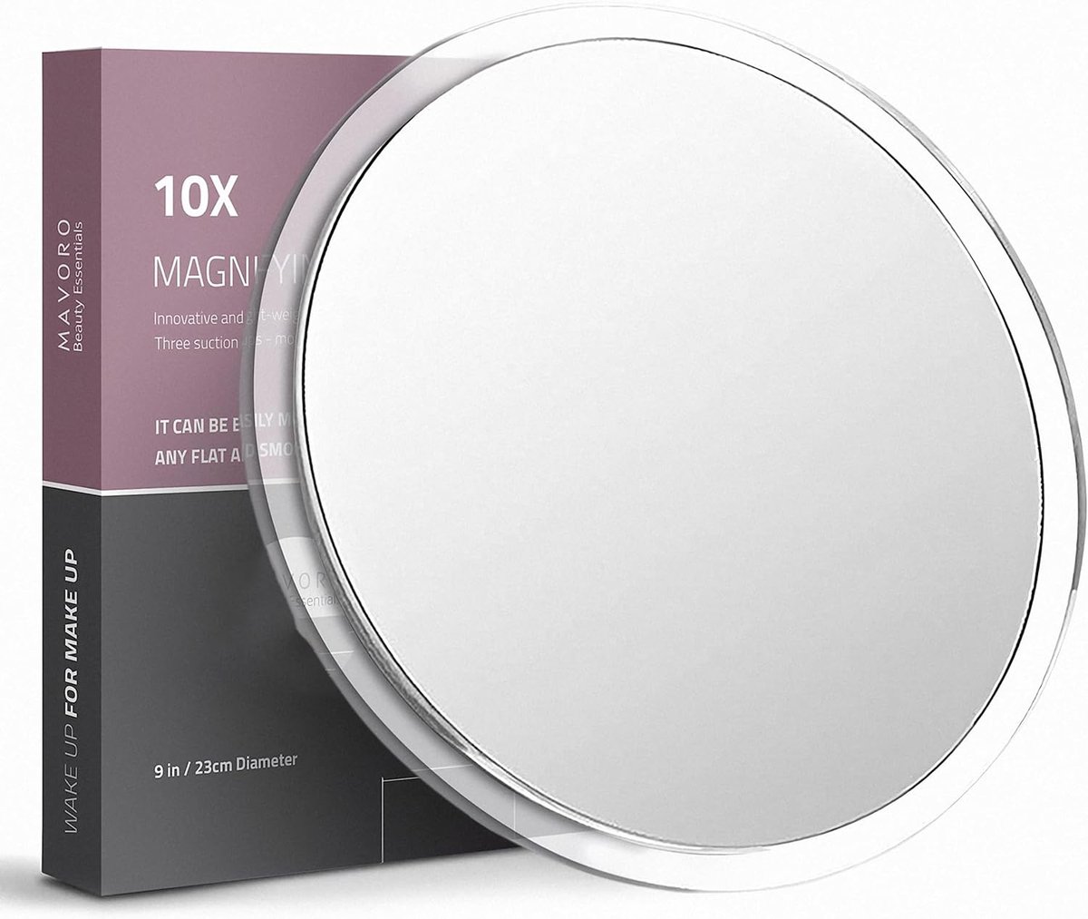10x Vergrotende Zuigspiegel - Grote Make-Upspiegel van 23 cm met Vergroting en 3 Krachtige Zuignappen - Ideaal voor Scheren en Cosmetica