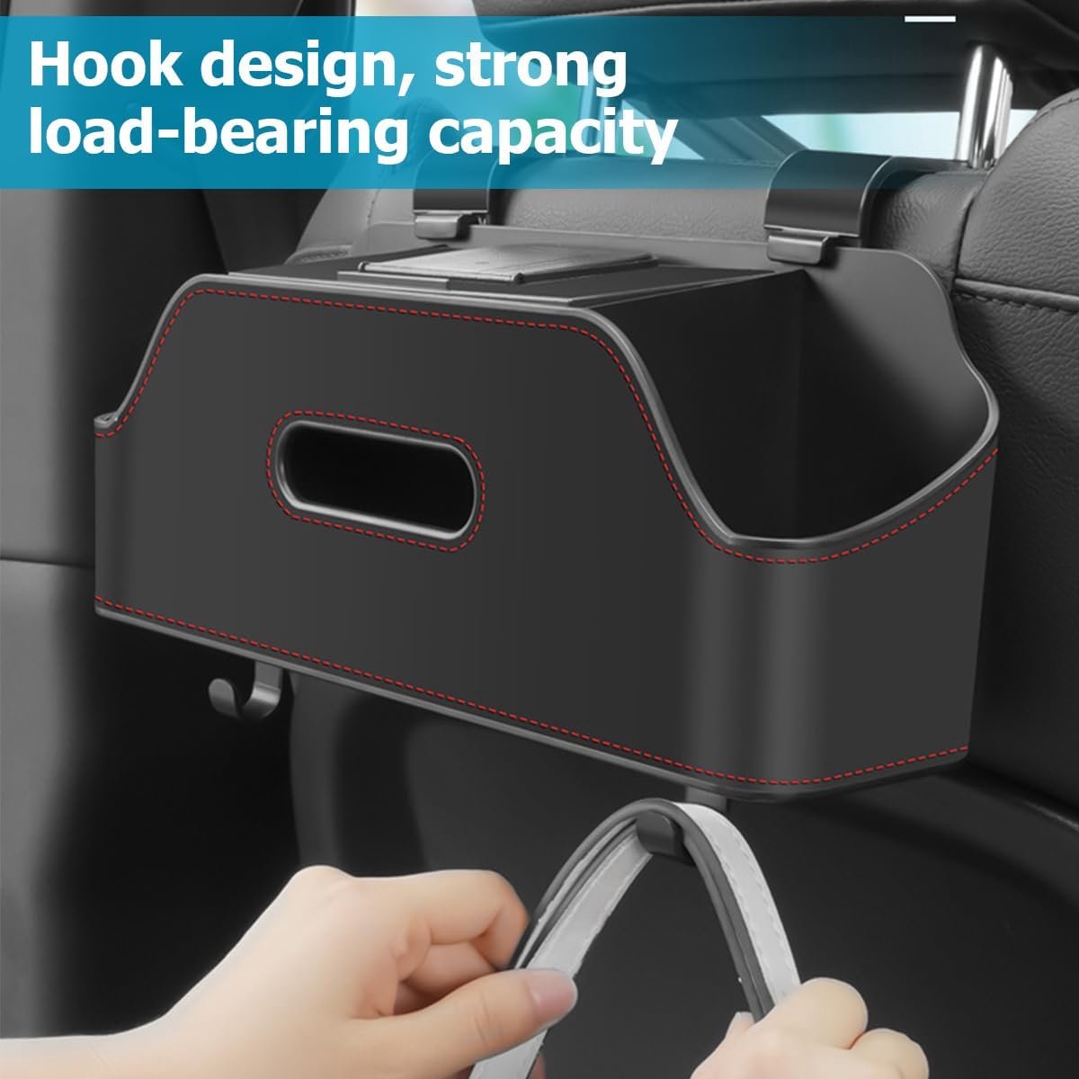 Autohoofdsteun-achterbankorganizer met bekerhouder, multifunctionele opbergdoos voor de rugleuning van de auto met haken, autodrinkbakje, snackhouder voor telefoon, reisaccessoires voor kinderen en volwassenen (zwart) – foto 3