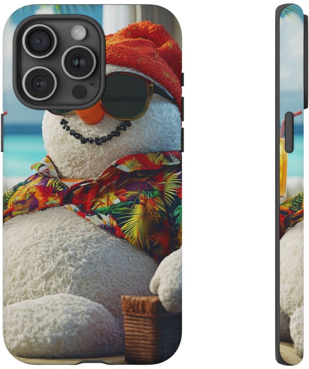 Sneeuwpop met Hawaiishirt en Zonnebril – Telefoonhoesje Geschikt voor iPhone 15 Pro Max