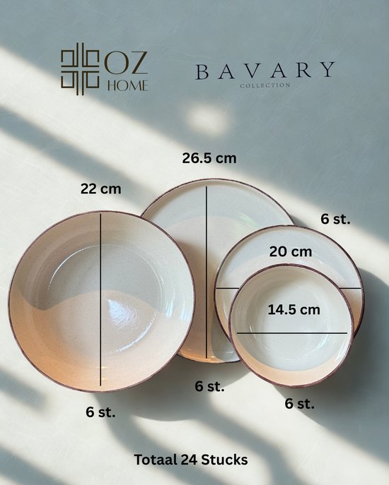 BAVARY 25-delig Keramisch Serviesset voor 6 Personen - Beige Steengoed
