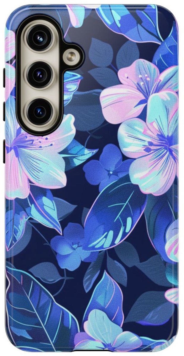 Blauw-Roze Bloemenpatroon – Telefoonhoesje Geschikt voor Samsung Galaxy S24