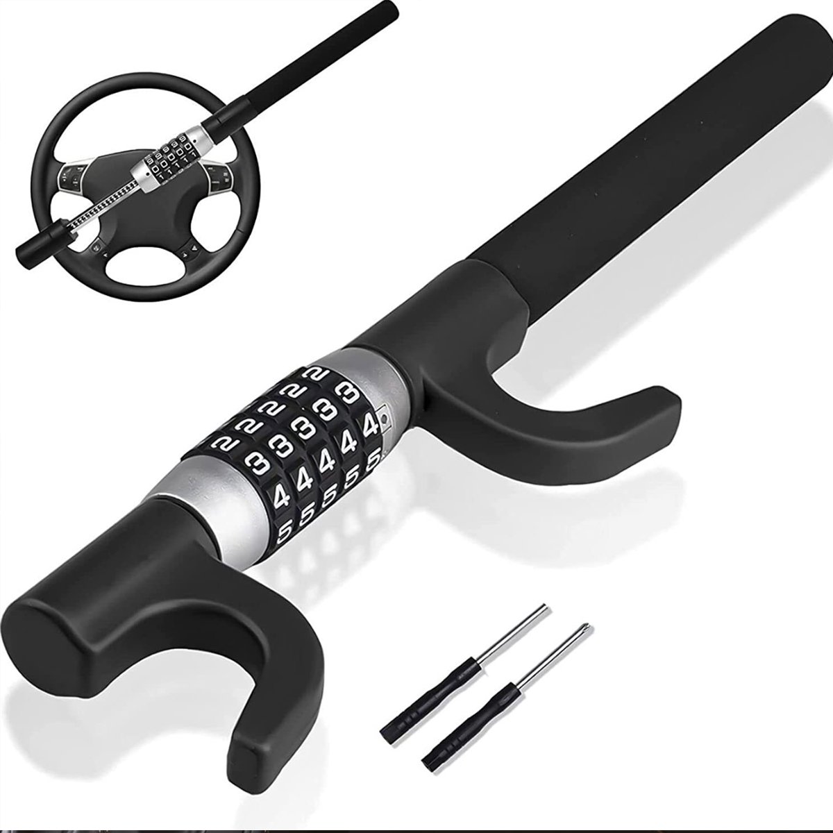 Autoslot-diefstalbeveiliging-autodiefstalbeveiliging-stuurslot- stuurslot met intrekbare code-universeel slot voor auto's- bestelwagens, SUV's, zwart