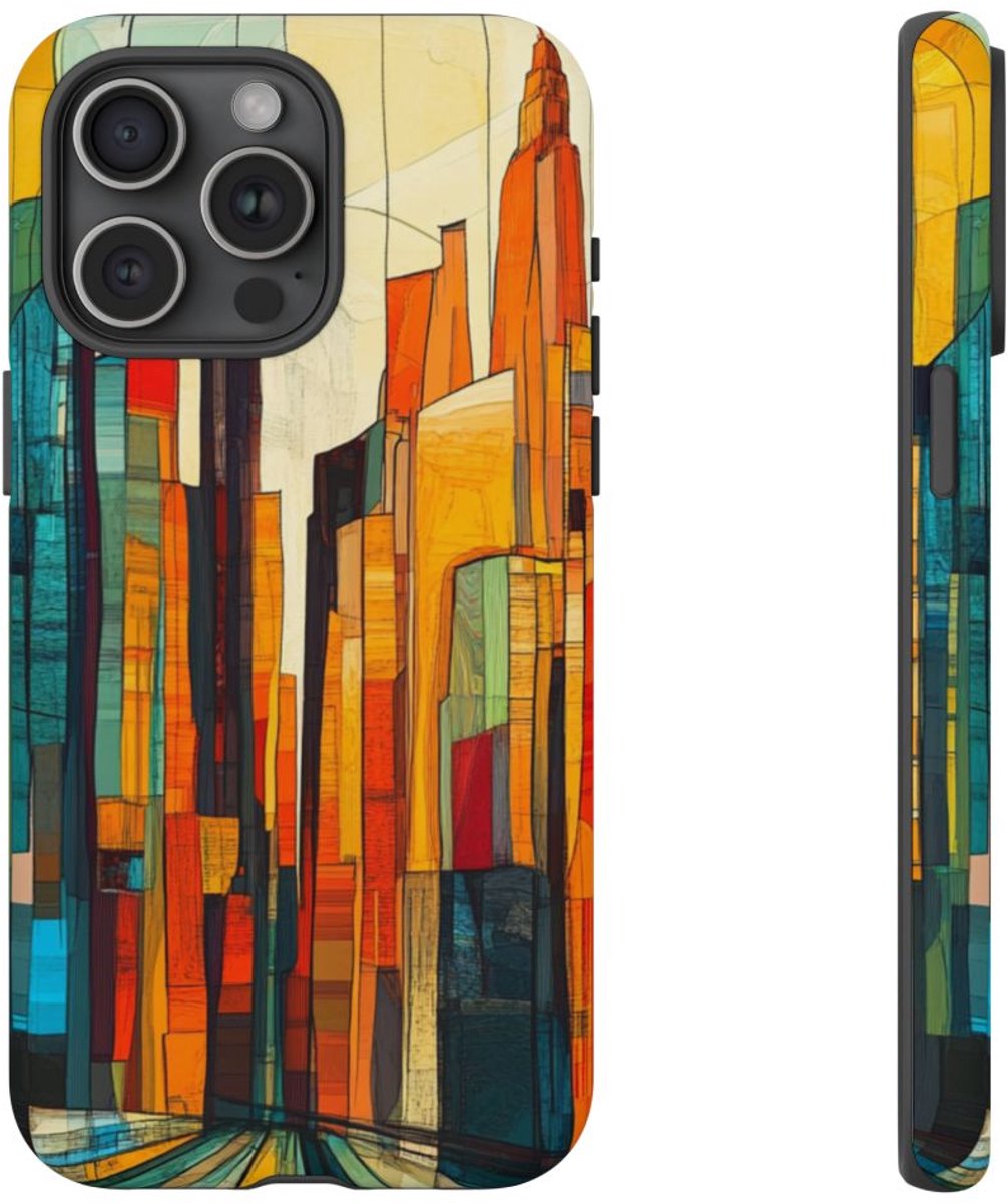 Abstracte Stadsgezicht in Warme Kleuren – Telefoonhoesje Geschikt voor iPhone 15 Pro Max