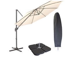 SVITA Zweefparasol 3m met beschermhoes - Parasolstandaard opvulbaar 4-delig Kantelparasol Zwenkparasol Beige