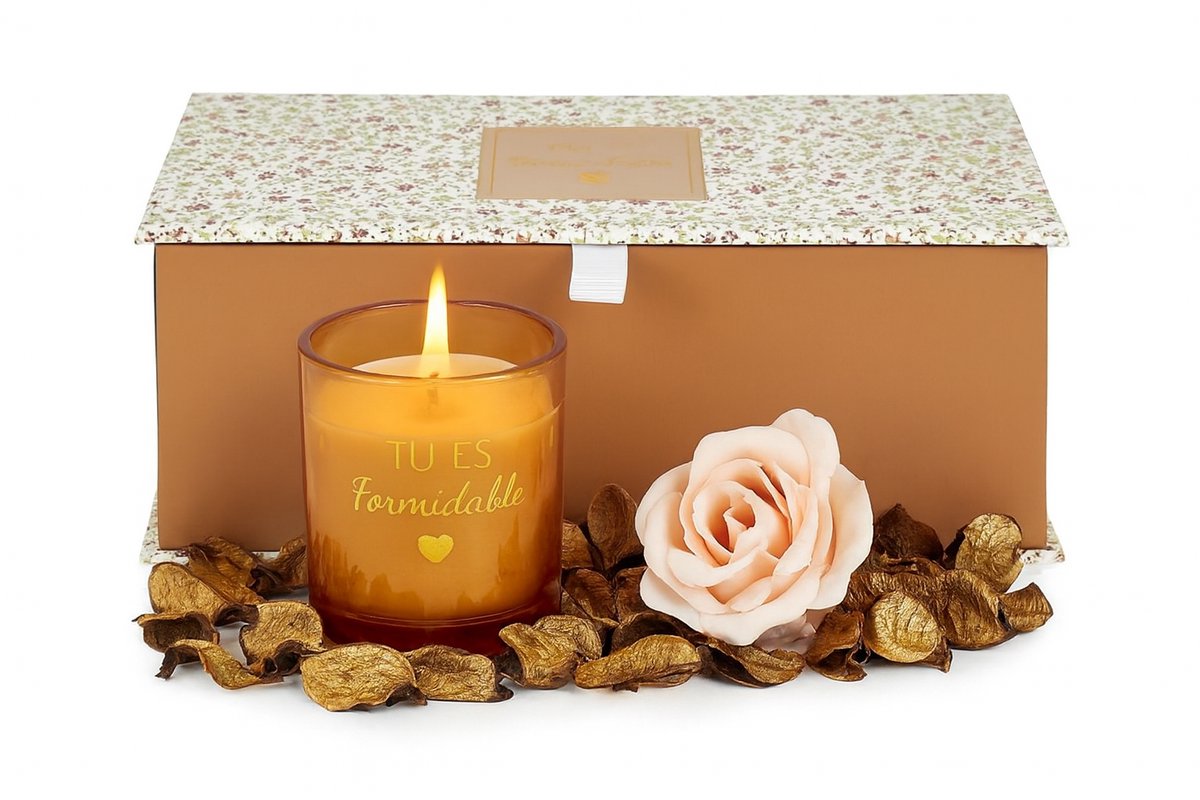 Luxe Geurkaars Cadeaubox – “Tu Es Formidable” – Inclusief Amberkleurige Geurkaars & Decora