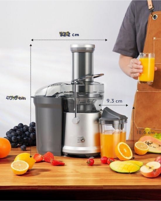 Kitchen Juicer - Slow Juicer - Extra Grote Vultrechter - Sapcentrifuge Voor Fruit En Groenten - BPA-Vrij - 3 Snelheden - 1200 Watt - Titanium Messen - Voor Gezonde En Verse Sappen - Zilver van BOG — afbeelding 5