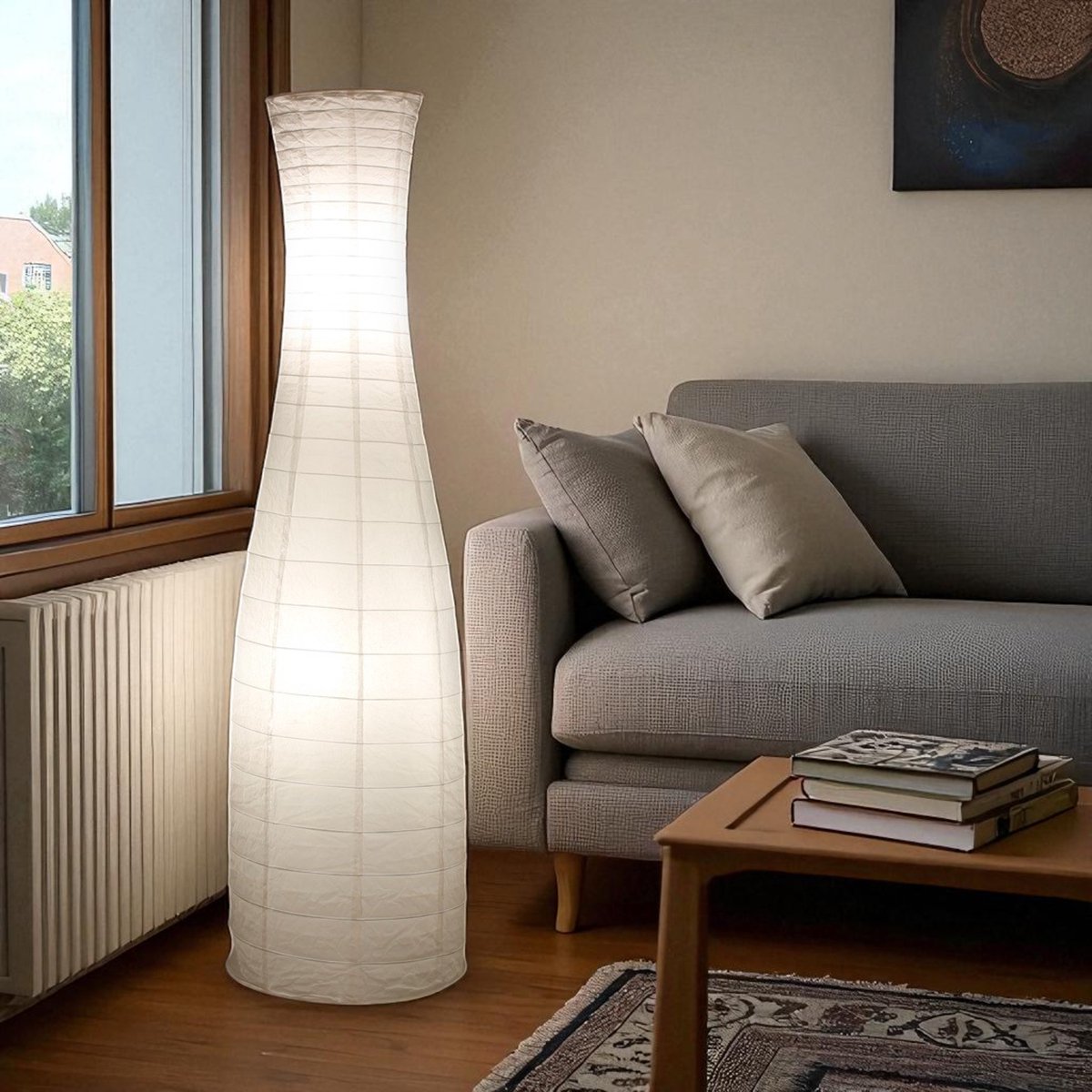 Trango Design Rijstpapier Vloerlamp 1231L *SWEDEN* Rijstpapier Lamp *HANDGEMAAKT* Vloerlamp met witte lampenkap incl. 2x E14 LED lamp - Vorm: Rond - Hoogte: 125cm Woonkamer Lamp - Vloerlamp