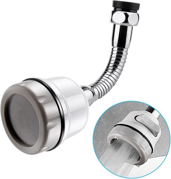Tuyau de robinet rotatif - Économie d'eau - 3 positions - Fixation flexible pour robinet - Rotation à 360 degrés - Tête de robinet - Filtre de robinet - Robinet haute pression - Tête de pulvérisation - Robinet de cuisine - Rallonge de robinet