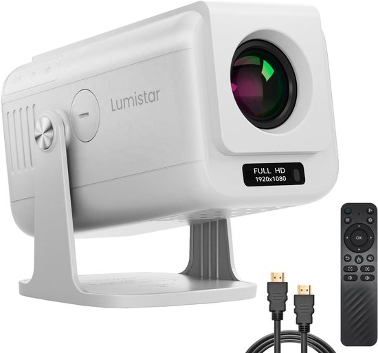 Lumistar® Pro+ Mini Beamer - Alles-in-één Smart TV Projector - 2025 model - Android 13.0 & iOS - WiFi 6 & Bluetooth 5.2 - 4k ondersteuning - Beamer - Inclusief Hdmi kabel - Home Cinema - Wit
