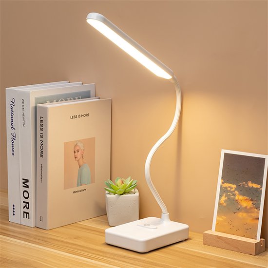 LED Bureaulamp - Oogzorg Lamp - USB Oplaadbaar - 3 Kleuren & Dimbaar - Multifunctioneel - Oplaadbaar - Draadloos - Handig voor Lezen & Studie - Wit - 1 Stuk — afbeelding 5