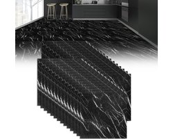 Zelfklevende PVC Vloertegels 30x30cm – 5 m² – Zwart Marmer – Marmerlook Vinylvloer