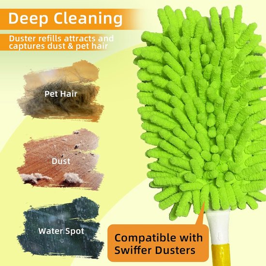 Geschikt voor Herbruikbare stofdoek navulling compatibel met Swiffer handstofdoek - Microvezel plafondventilatorstofdoek voor Swiffer stofdoeken met verlengde handgreep - 360 Heavy Duty stofdoek navullingen, 4 stuks (handgreep is inbegrepen)