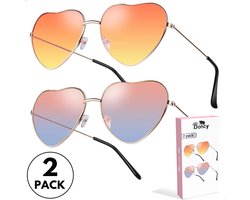 Boncy® Hartjes Zonnebril Dames & Heren - Zonnebrillen 2-Pack Gradient - Hartjesbril Sunglasses Fietsbril Sportbril - Festival Rave & Party Bril - Fietsbrillen Sportbrillen