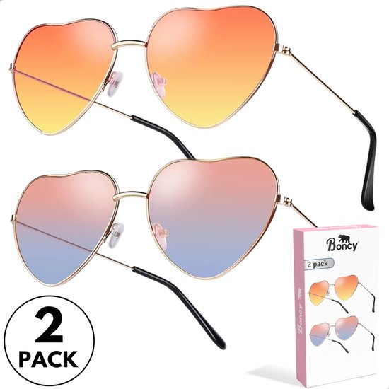 Boncy® Hartjes Zonnebril Dames & Heren - Zonnebrillen 2-Pack Gradient - Hartjesbril Sunglasses Fietsbril Sportbril - Festival Rave & Party Bril - Fietsbrillen Sportbrillen