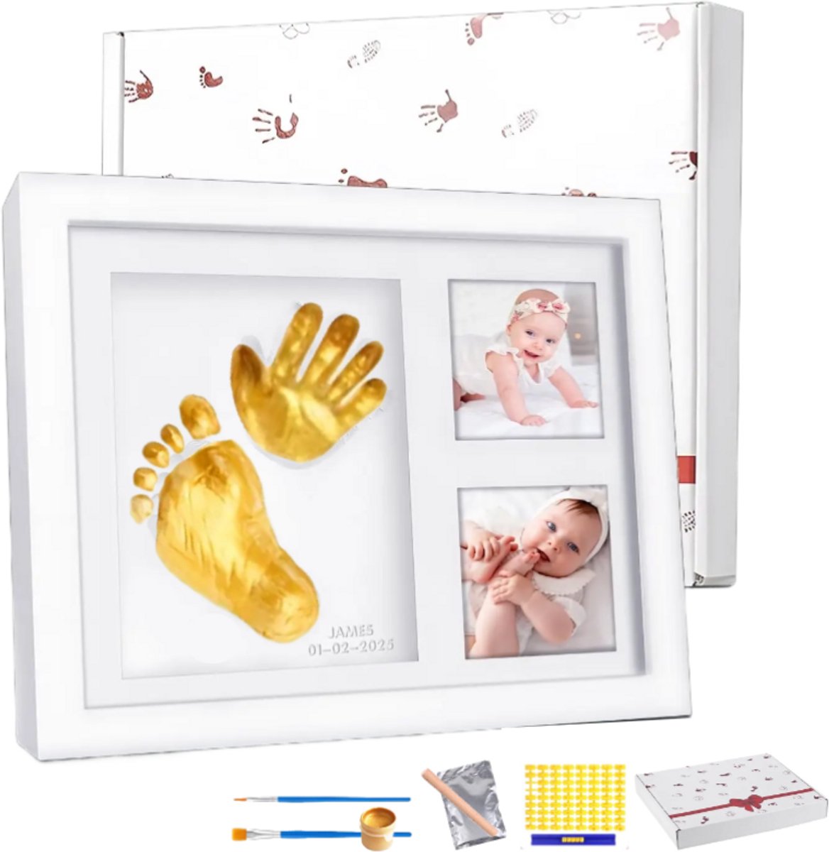 Rêves De Douceur - Mijn Fotolijst En Babyprints - Klei Handafdrukken Voetafdrukken Kit Eenvoudig Te Gebruiken En Rommelvrij Pasgeboren Cadeau Beige K220001