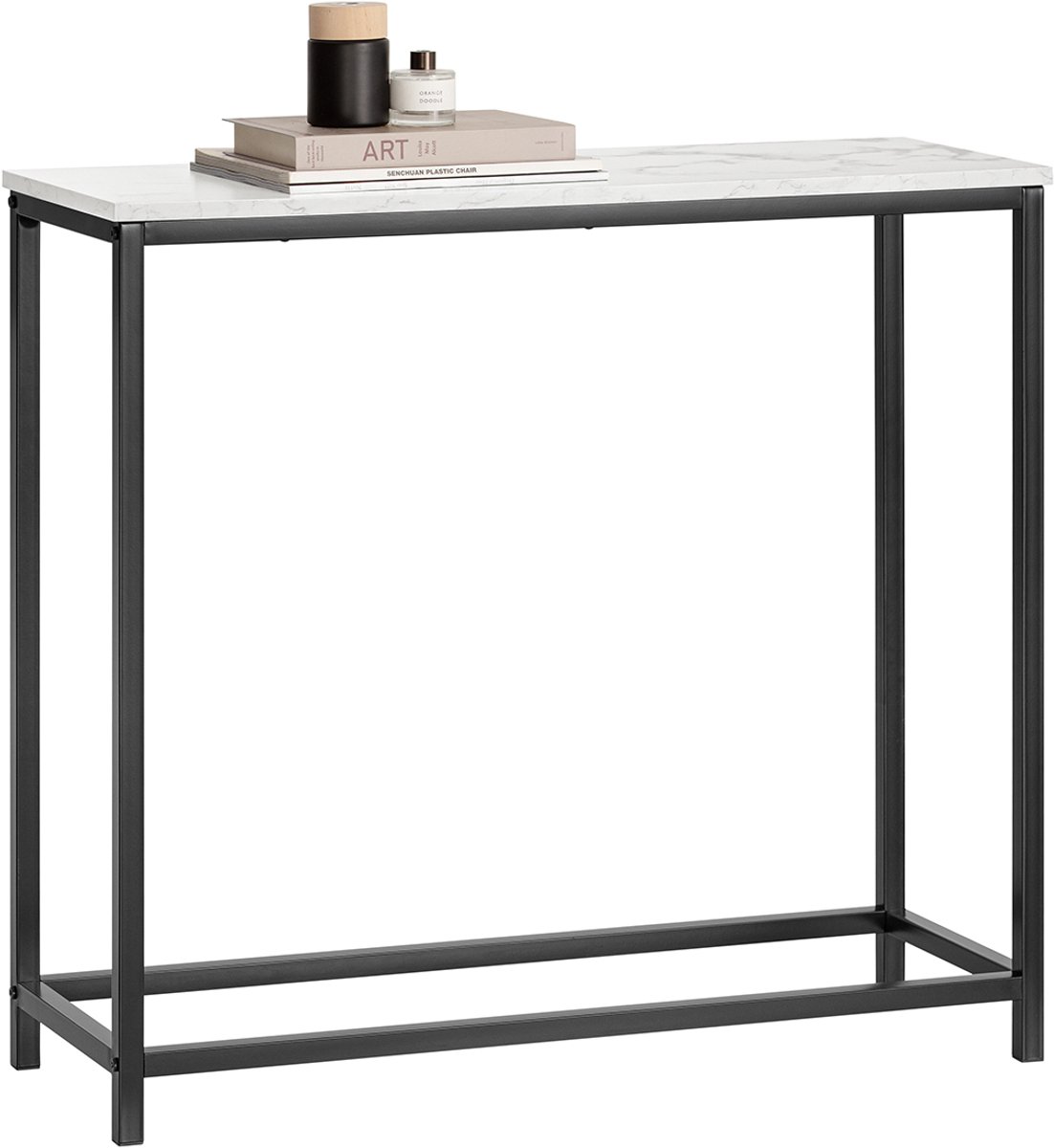SoBuy Console Tafel met Zwarten Metalen Frame, Sidetable voor Hal, Woonkamer of Slaapkamer, Haltafel, 80x75x30cm