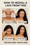Stappenplan voor het aanbrengen van een lace front pruik: voorbereiding, trimmen, lijm aanbrengen, stylen.