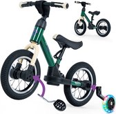 Kidcruiser Loopfiets 2+ jaar - Met LED Zijwieltjes & Trappers - 3-in-1 Kinderfiets - 12 inch – Donker groen – Modulair Design - Driewieler loopfiets