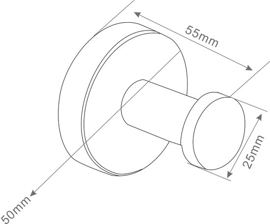 Schematische tekening van een koperkleurig handdoekhaakje met afmetingen.