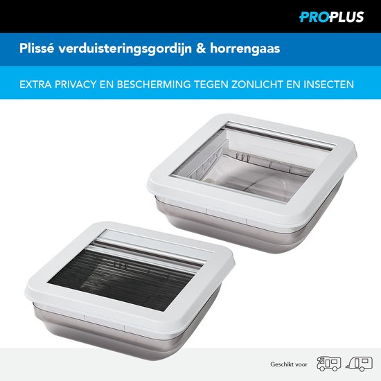 ProPlus Dakluik - 40 x 40 cm - Zonder permanente ventilatie - Dakraam Caravan - Maximale openingshoek: 60° - Insectenhor - Transparant van ProPlus — afbeelding 5