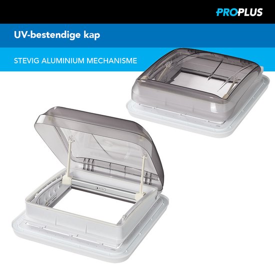 ProPlus Dakluik - 40 x 40 cm - Zonder permanente ventilatie - Dakraam Caravan - Maximale openingshoek: 60° - Insectenhor - Transparant van ProPlus — afbeelding 4