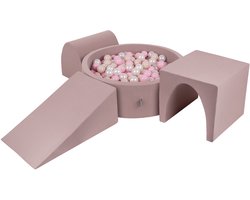 KiddyMoon Foam speeltuin PPZP-OK30D-124 met ballen heide: pastelbeige-poederroze-perplex 200 zwembad/club L/kamer/tunnel