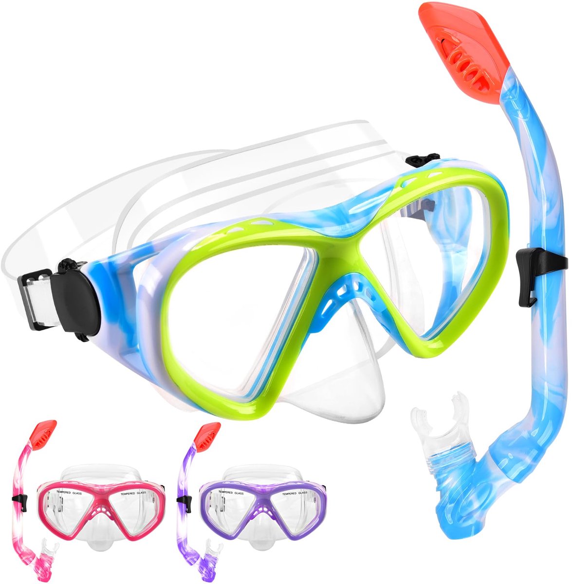 Ibenzoa® Complete Snorkelset voor Kinderen met Duikbril en Droge Snorkel, Anti-lek en Anti-condens, Voor Jongens en Meisjes van 4 tot 13 Jaar