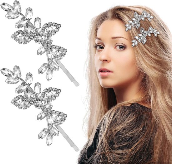 ByShane - Luxe haaraccessoires voor bruiden - Bruids haarclips 2 stuks - Blad design - Bruid Parels Kristal Sieraden - Elegant en stijlvol - Geschikt voor bruiloften