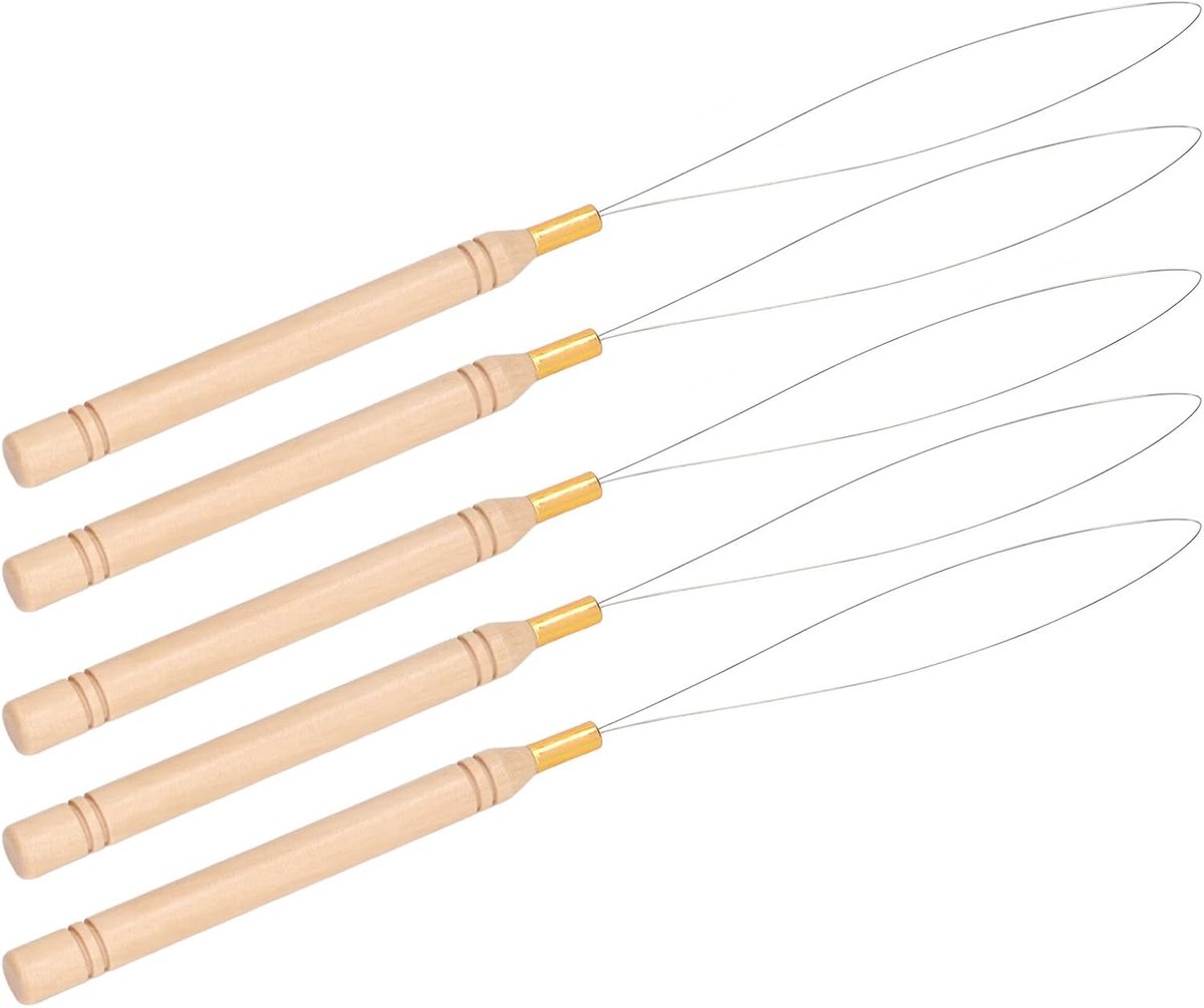 5 STKS Haarverlenging Lus Naald Kit Anti Slip Beuken Handvat Trekhaak Naald voor Tuften.