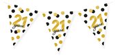 LUQ – Vlaggenlijn 21 Jaar – Wit-Zwart-Goud – 6 m Luxe Verjaardag Decor – Feest Versiering – Slinger – Direct Ophangen
