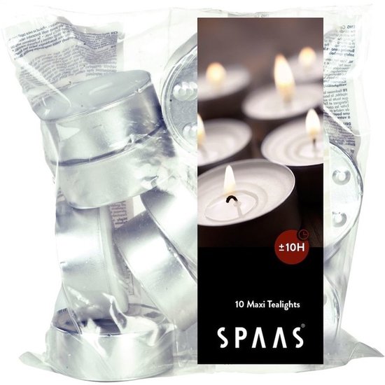 Spaas maxi waxinelichtjes - 10x stuks - Wit - theelichtjes - 10 branduren - geurloze kaarsen