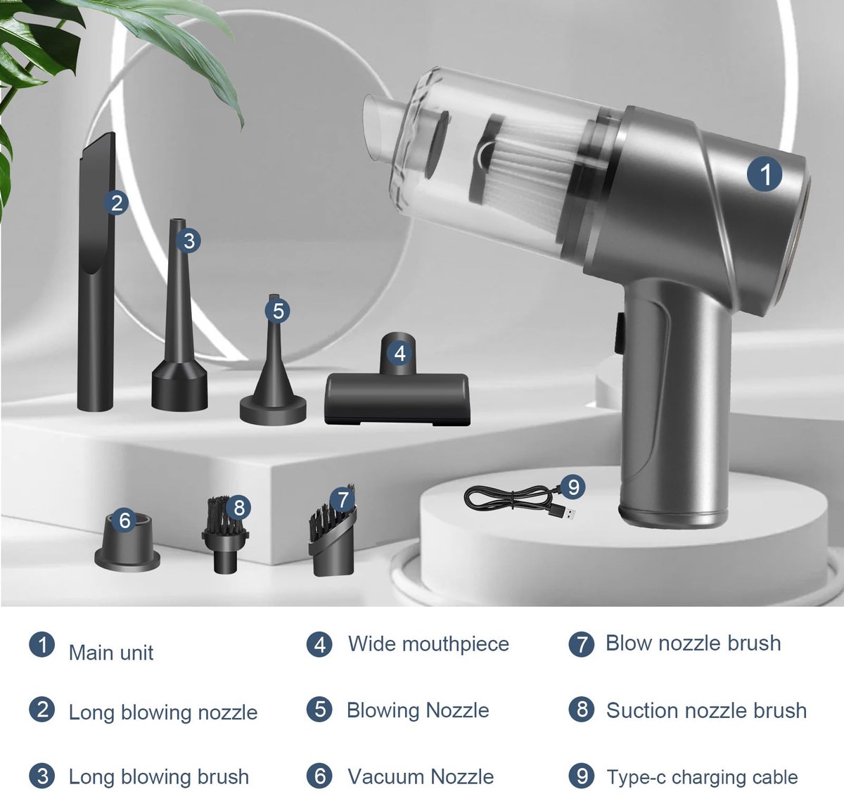 FLASHMART Draadloze Kruimelzuiger 7000PA met 5 Accessoires - afbeelding 3