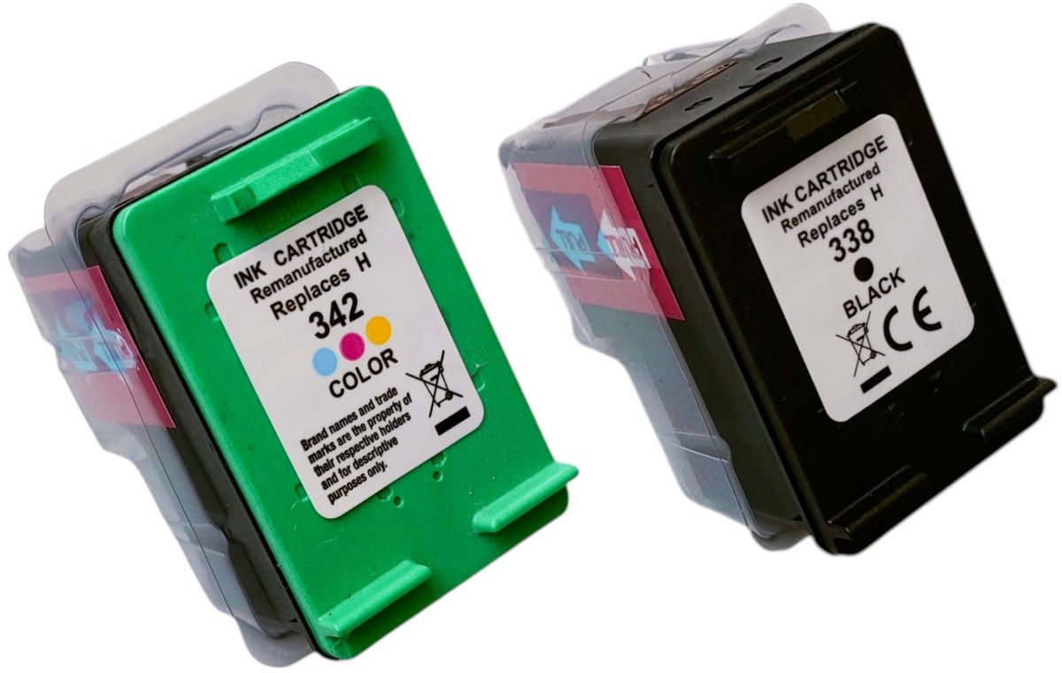 KATRIZ® REMAN inkt HP338(C8765EE) Zwart & HP342(C9361EE) Kleur | Geschikt voor HP PSC 1500/ 1507/ 1510/HP Photosmart 2570/t 2575/ 2575V/ 2575XI/ 7850/ C3100/ C3108/ C3170/ C3175/ C3180/ C3180S/ C3183/ C3190