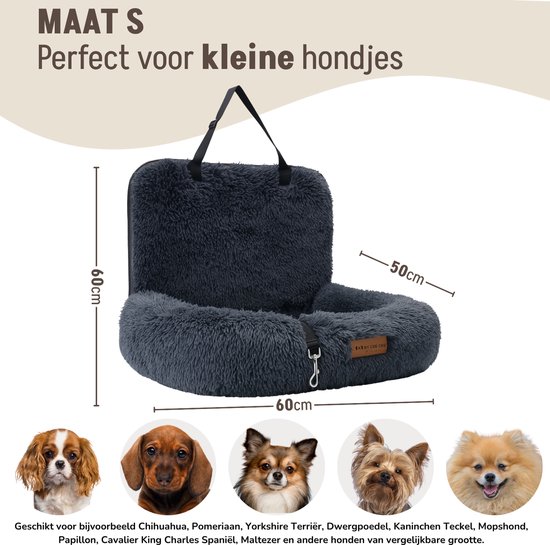 By Cee Cee Car Seat Dog Deluxe - Panier de voiture pour chien avec ceinture - Panier de voiture pour chien - Siège pour chien - Siège d'auto - Gris foncé