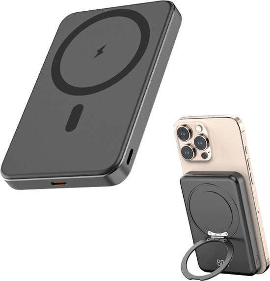 Blynk MagSafe Powerbank 10.000 mAh – Draadloze Snellader 22.5W – Met Ringstandaard – iPhone & Android – Compact Noodpakket