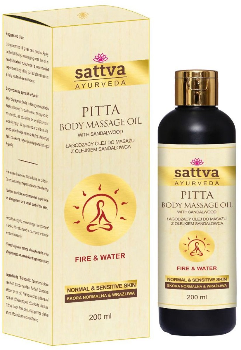 Massageolie Pitta met sandelhout voor normale en gevoelige huid, Sattva Ayurveda, 200 m