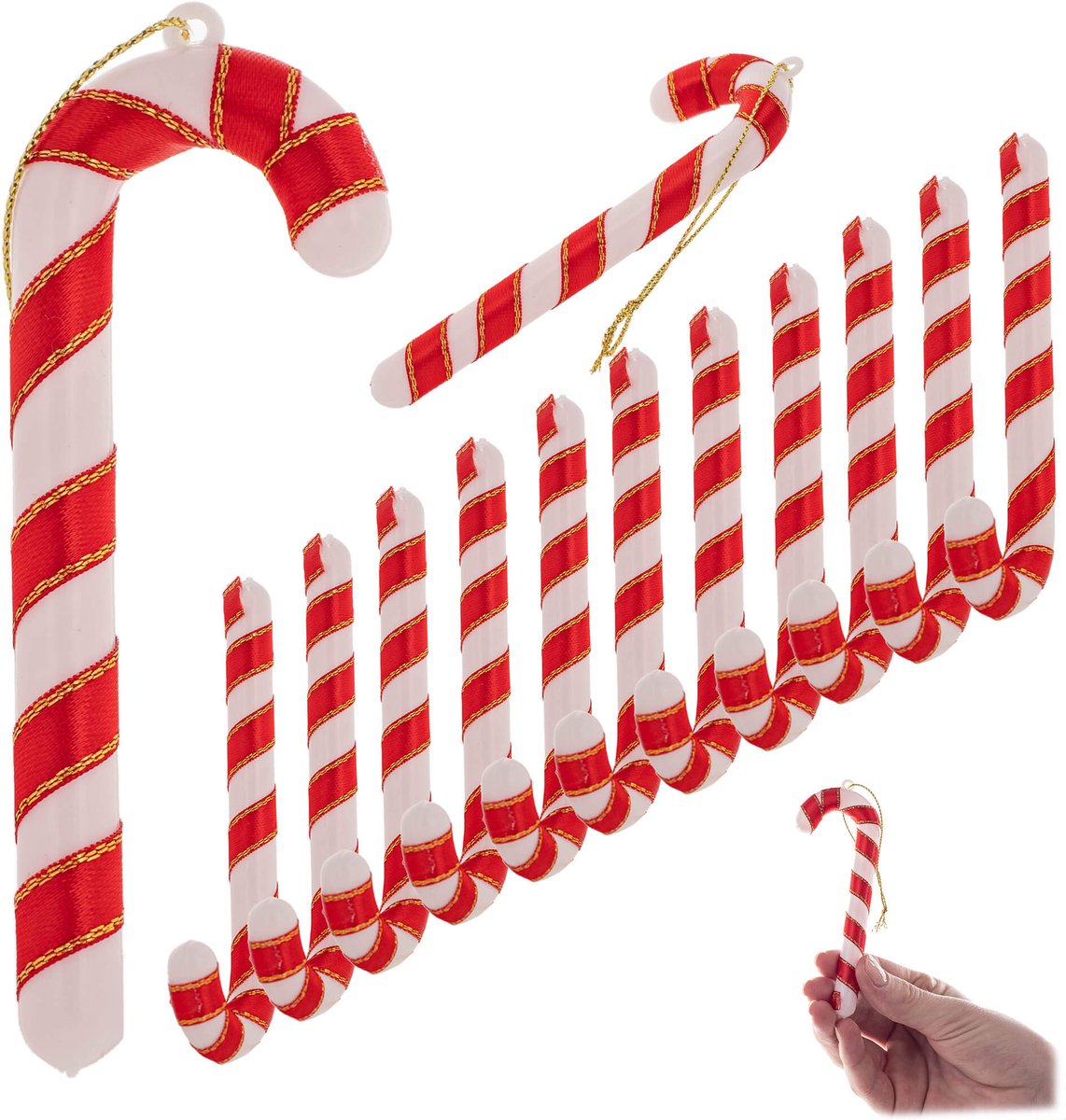 KADAX Suikerstokken voor kerstboom, suikerstok in klassiek rood-wit design, kerstdecoratie, kerstboomversiering, kerstboomversiering (12 stuks)