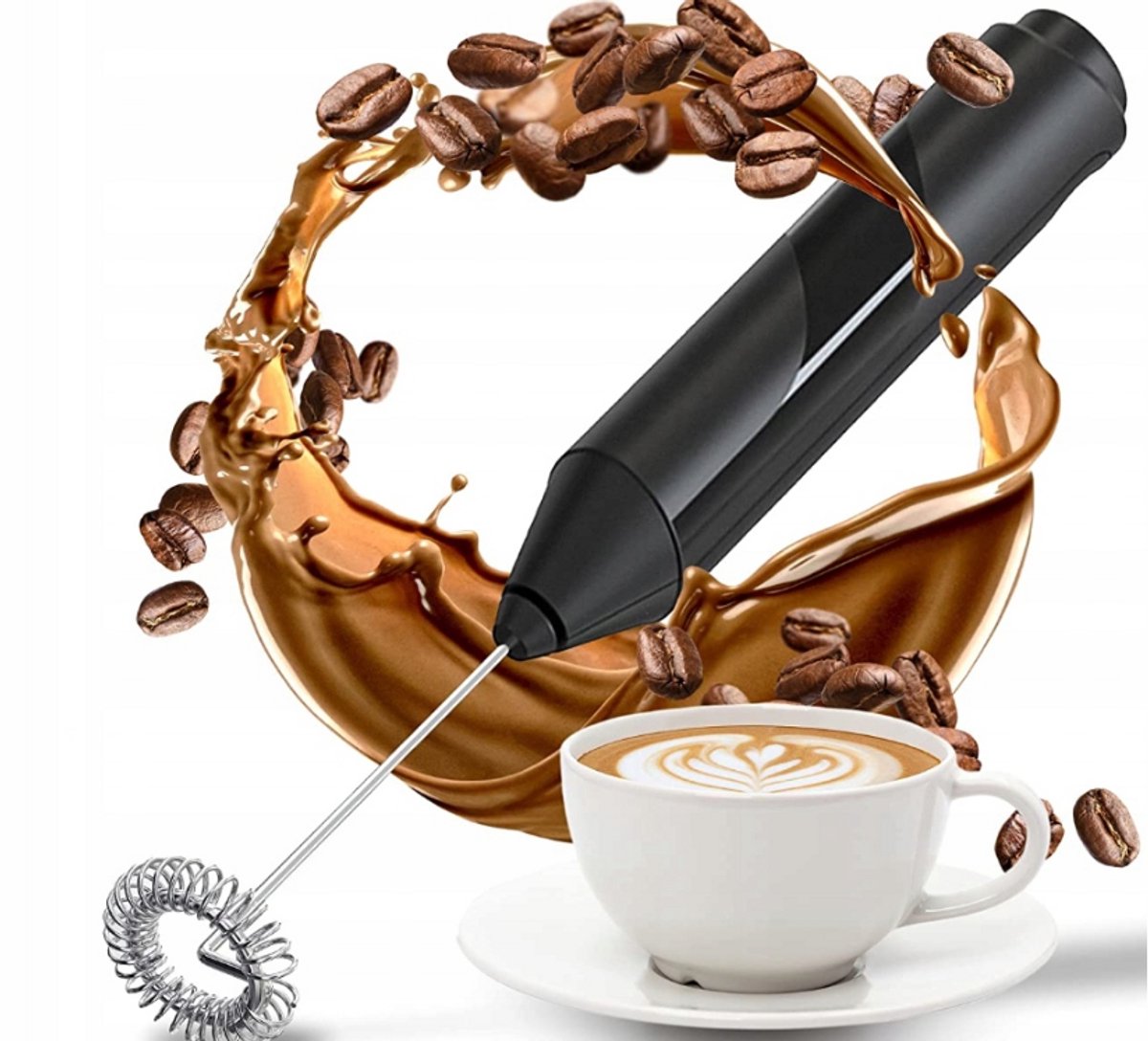 Brunbeste Elektrische Melkopschuimer – Mini Mixer – RVS – 2 Stuks – Voor Koffie & Cappuccino