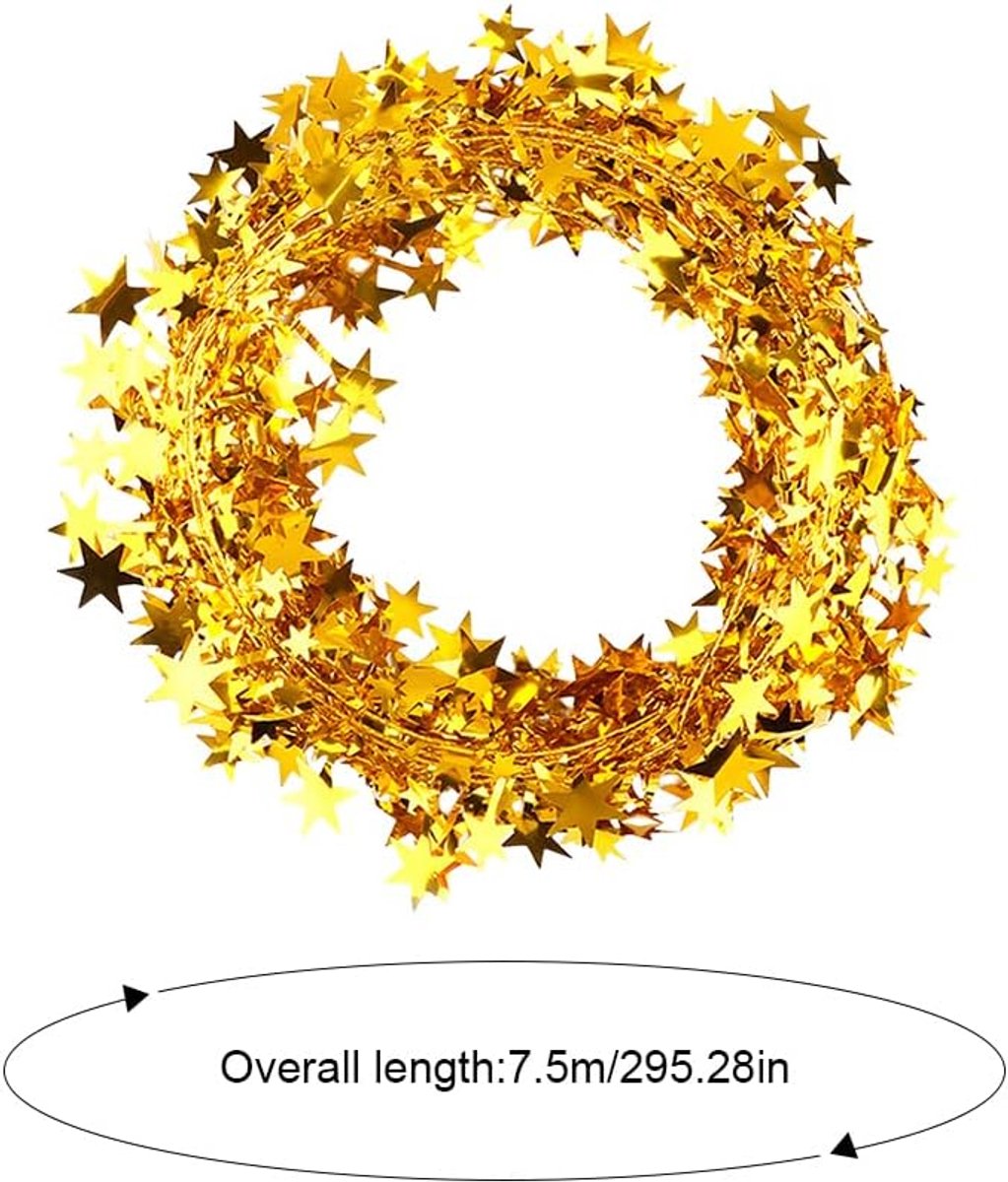Folie-sterslinger - 7,5 meter folie - ster - lametta - glitter - sterdraad - voor feest - Kerstmis - carnaval - feestdecoratie (goud) – foto 7