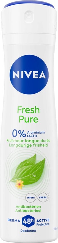 NIVEA Fresh Pure Deodorant Spray - Met Jasmijngeur - Aluminiumvrij - Alcoholvrij - Met Buiflorine - Beschermt 72 uur - Voordeelverpakking - 6 x 150 ml - Voordeelverpakking
