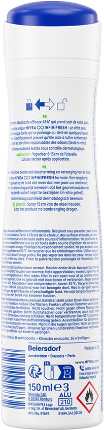 NIVEA Fresh Pure Deodorant Spray - Met Jasmijngeur - Aluminiumvrij - Alcoholvrij - Met Buiflorine - Beschermt 72 uur - Voordeelverpakking - 6 x 150 ml - Voordeelverpakking